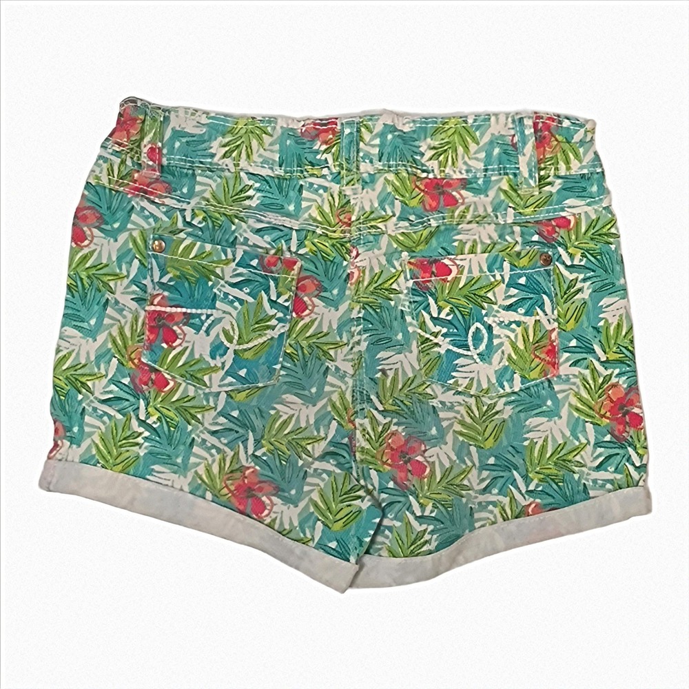 Size 5 Orchestra Shorts Green Tropical Floral Hibiscus Palm Leaf Cuffed Casual